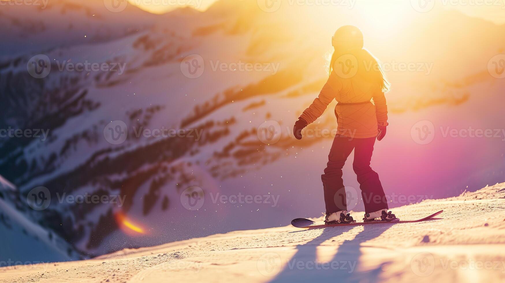 AI generated Ski Resort Bliss, Young Snowboarder Enjoying the Alpine Ride photo