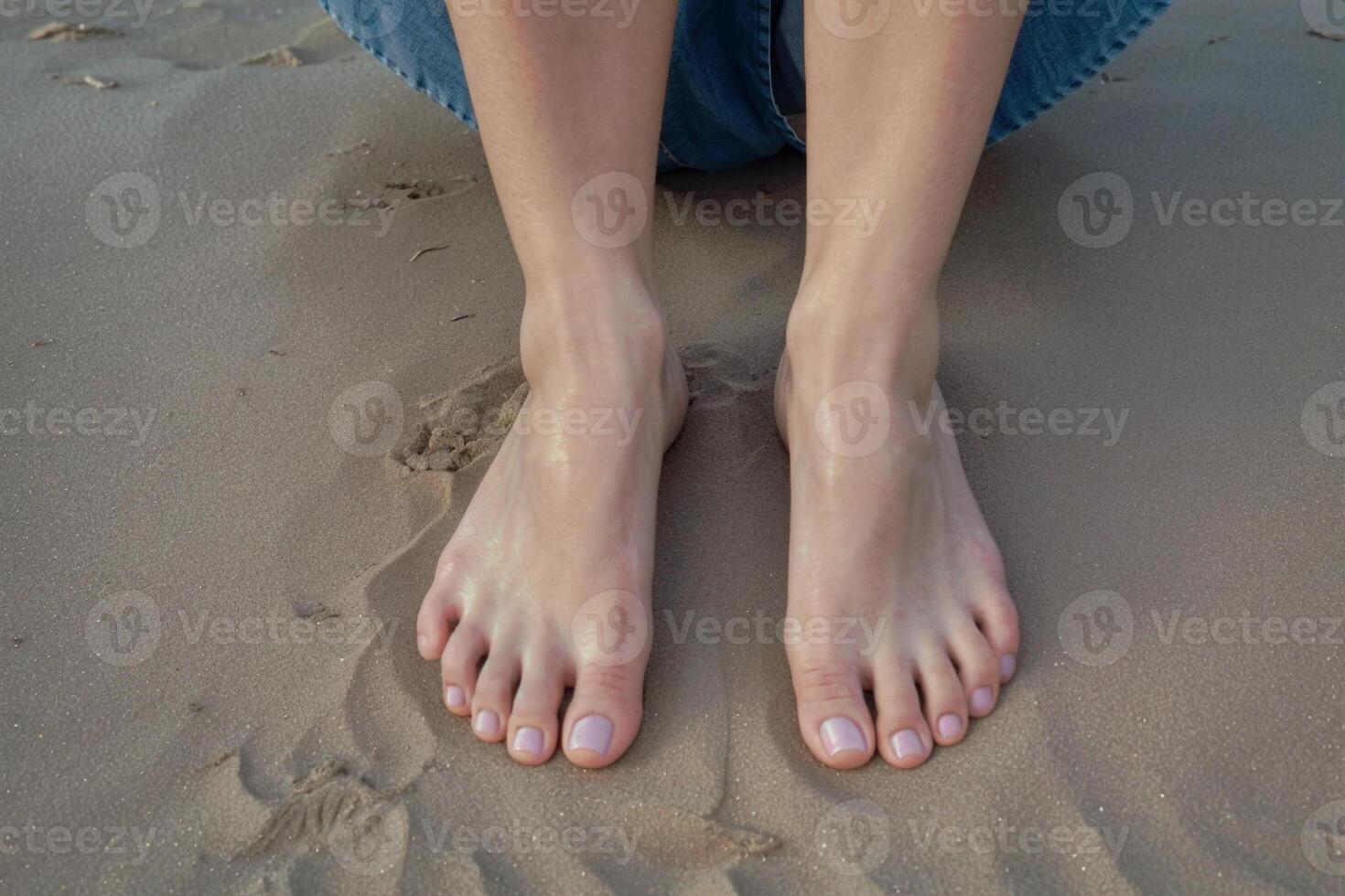 AI generated A woman's feet with bare toes on sand. ai generative photo