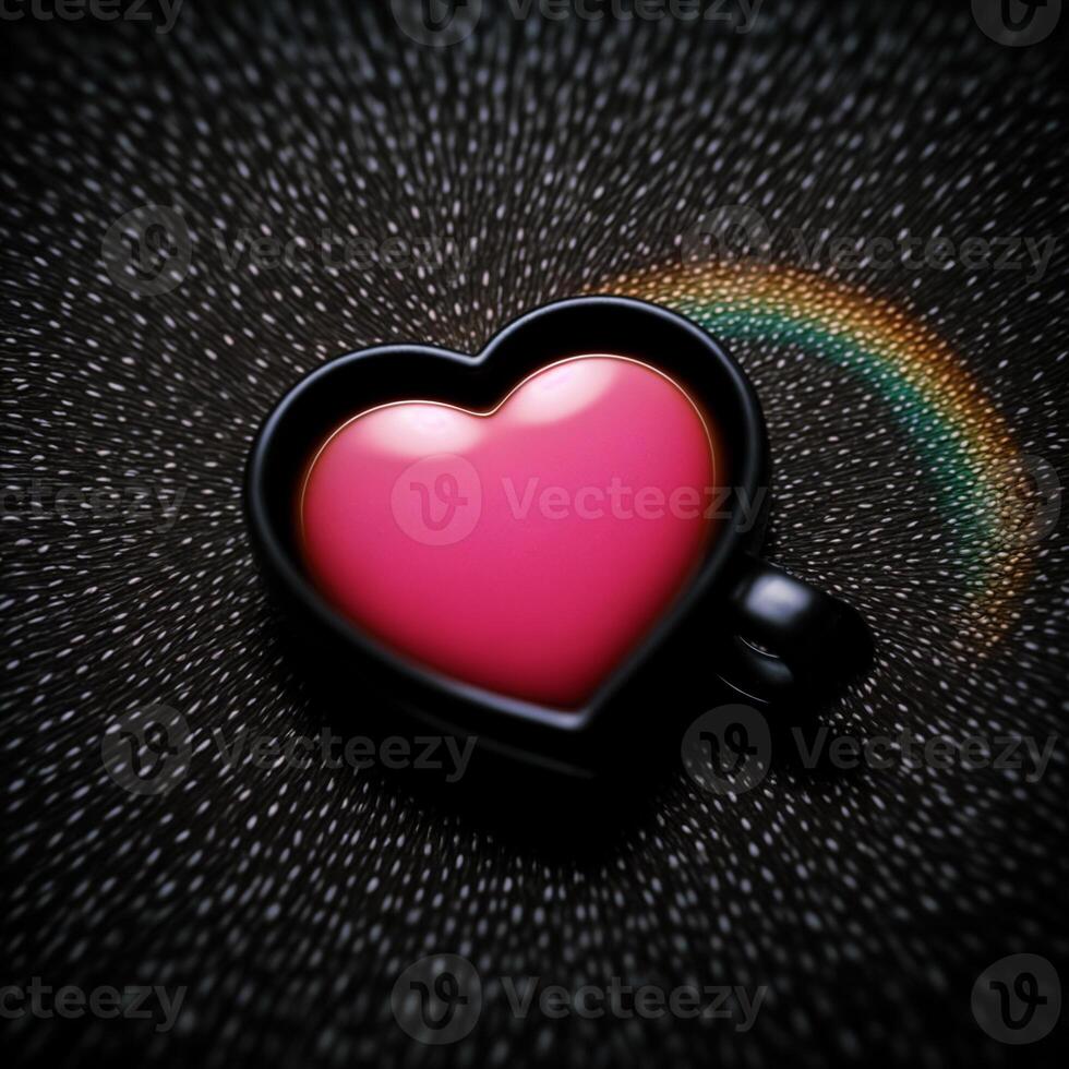 ai generado un en forma de corazon jarra con un arco iris reflexión, conteniendo un rosado líquido. ai generativo foto