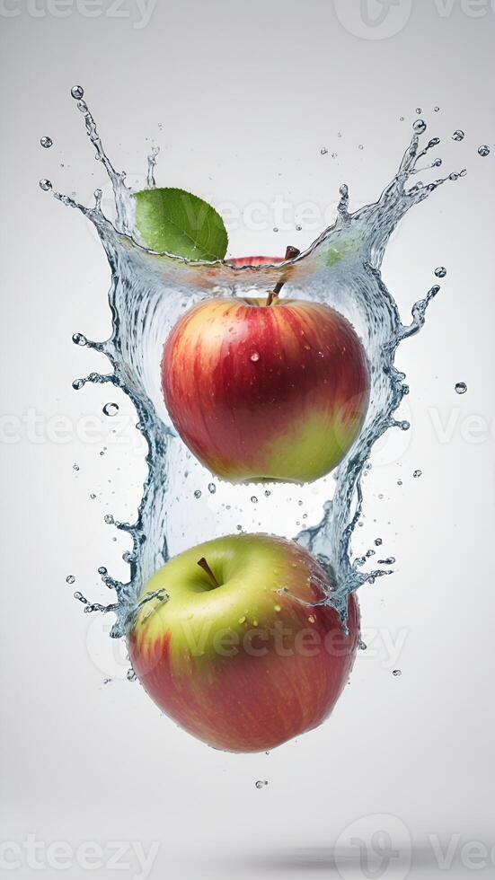 AI generated Fresh apple with water splashing isolated on white background. ai generative photo