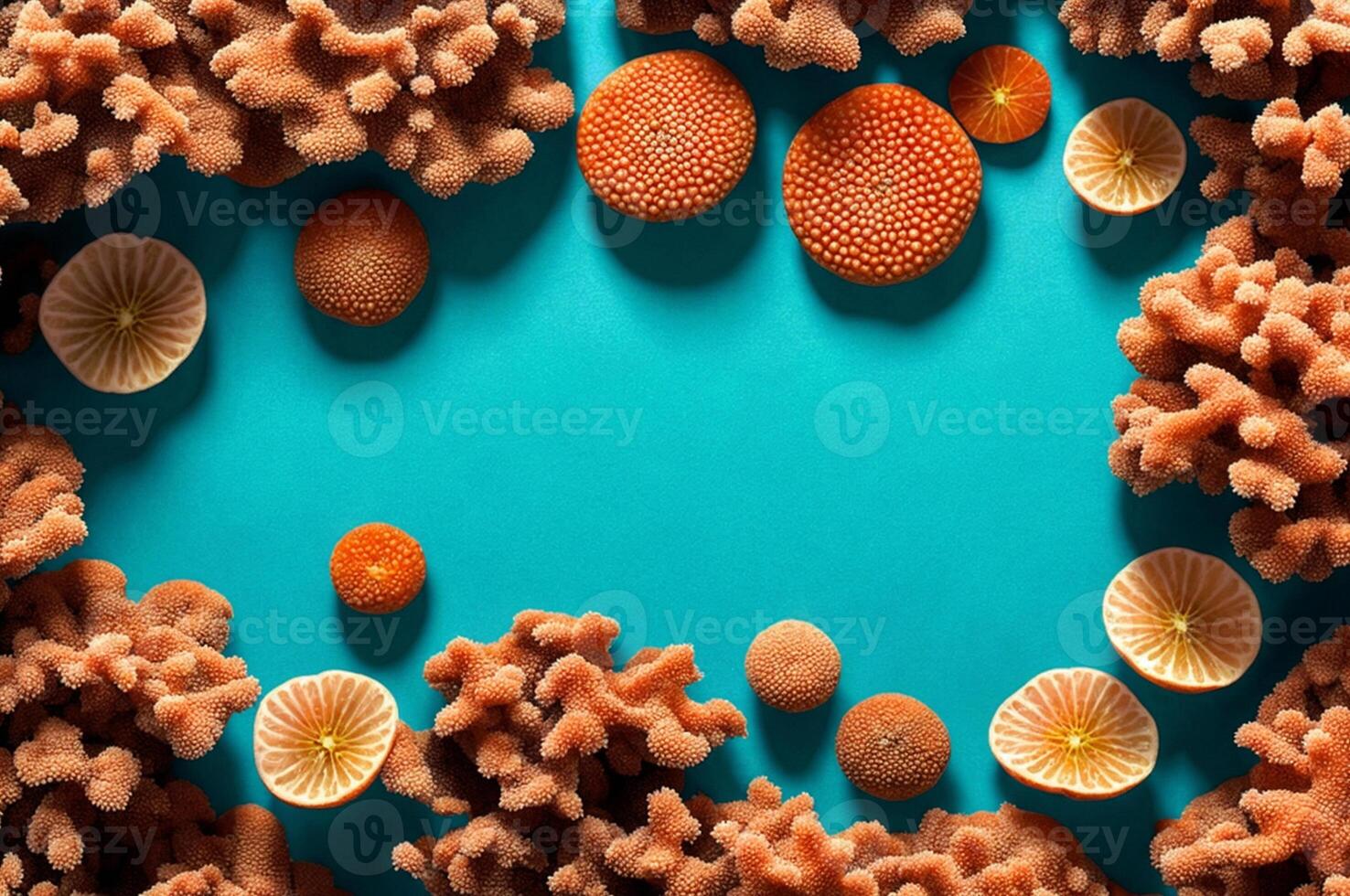 AI generated Corals on a sky-blue background isolated with clipping path. ai generative photo