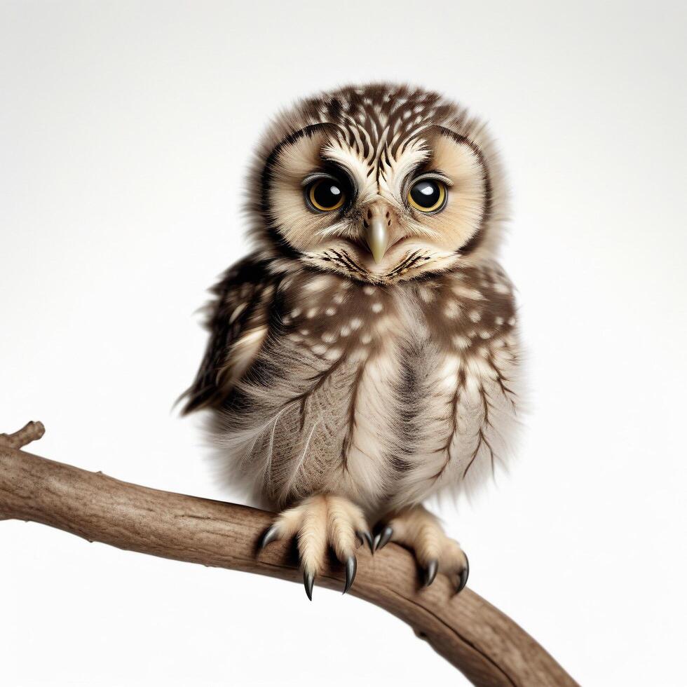 AI generated A small owl with big eyes sits on a tree branch. ai generative photo