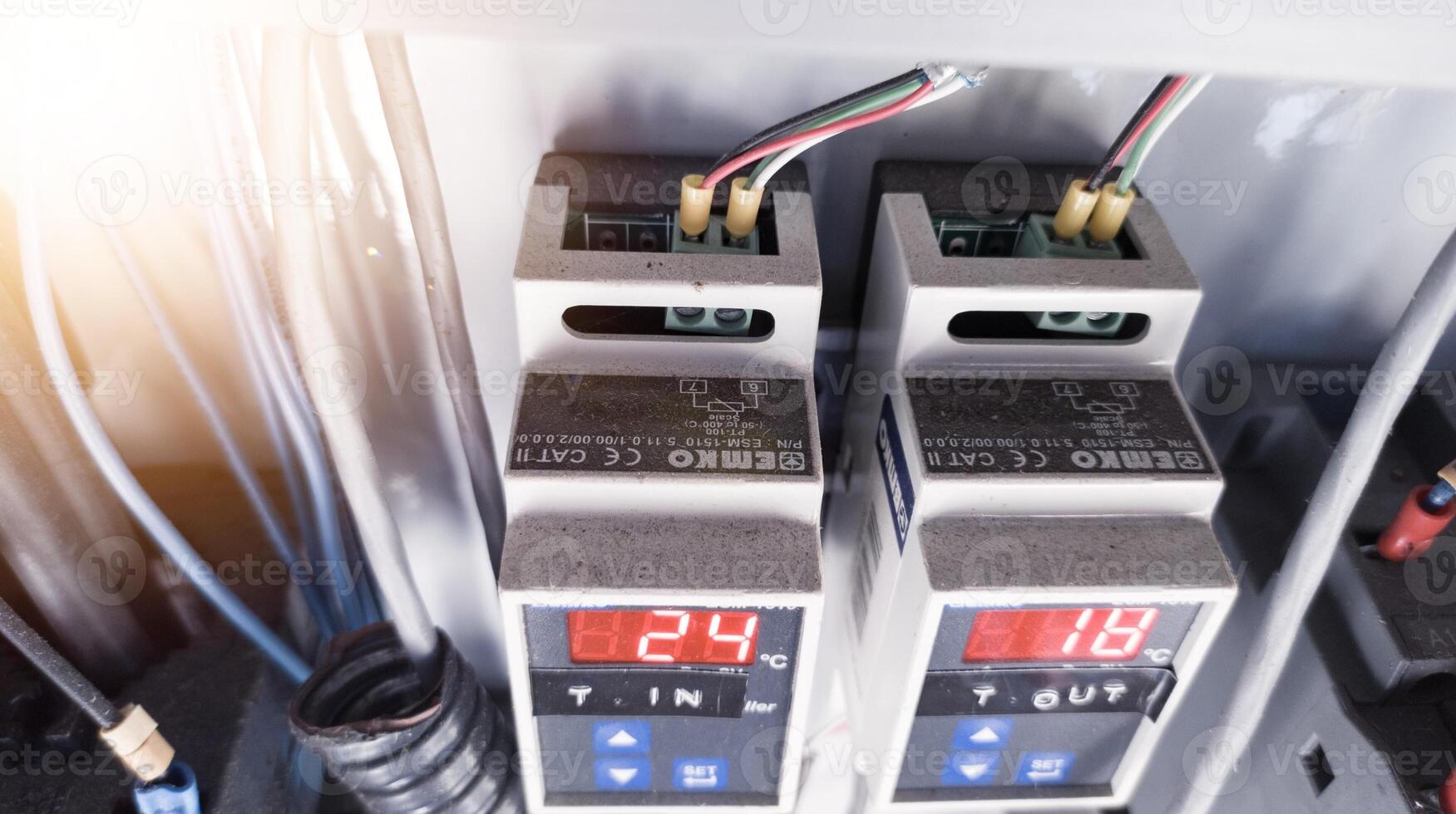 Temperature control of the chiller machine, Showing the temperature is high.chiller problem and high temperature.trouble machine of chiller system. photo