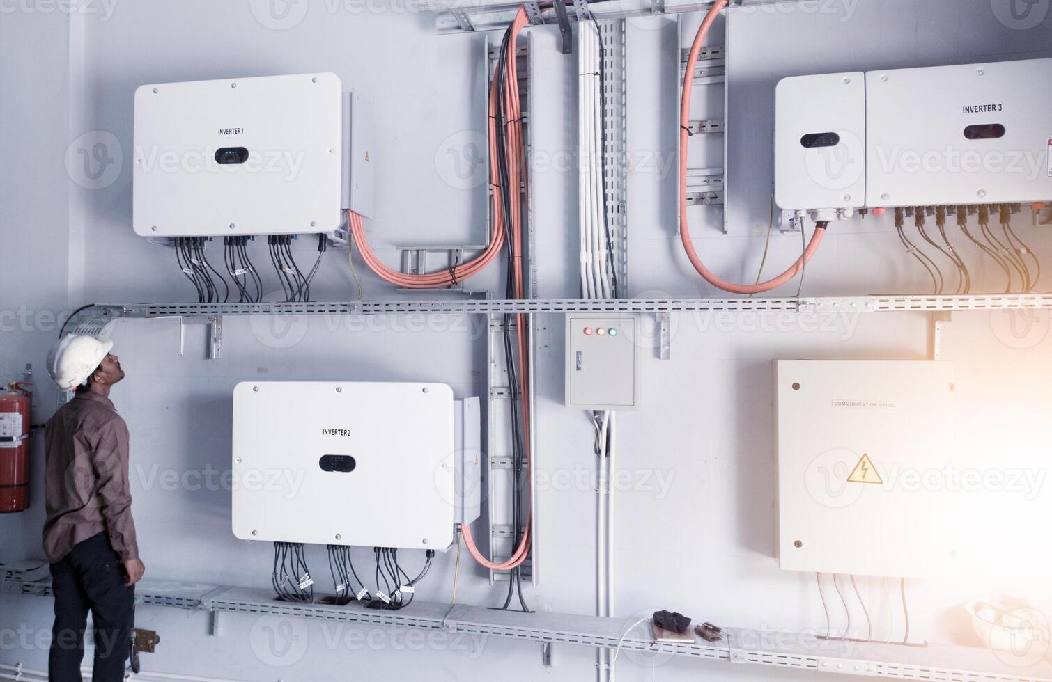 The engineering monitoring and checking perfomance the module inverters solar panel system. photo