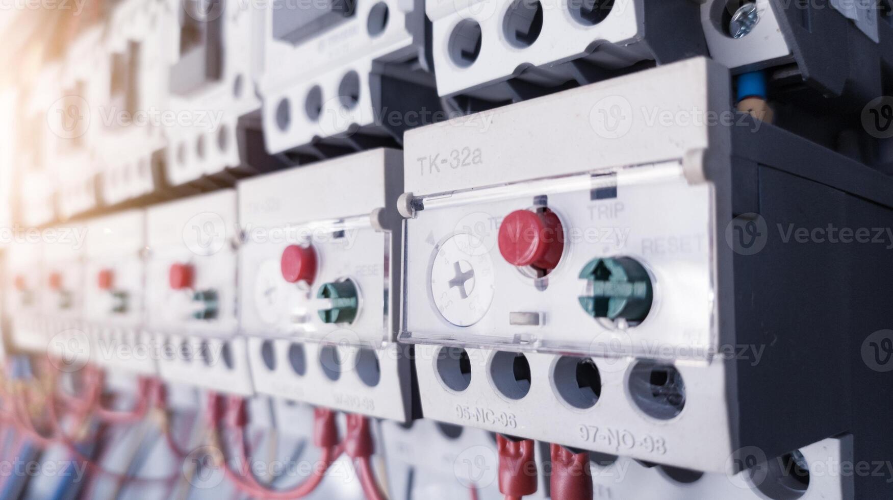 Close up the main overload connect to main contactor, detail of overload part protection control circuit. photo