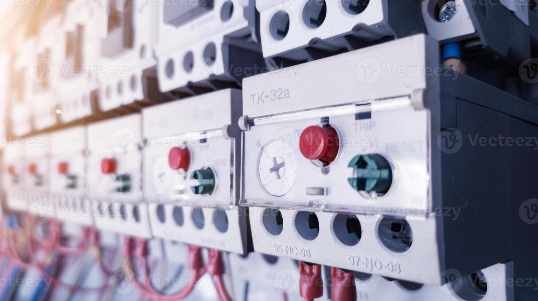 Close up the main overload connect to main contactor, detail of overload part protection control circuit. photo