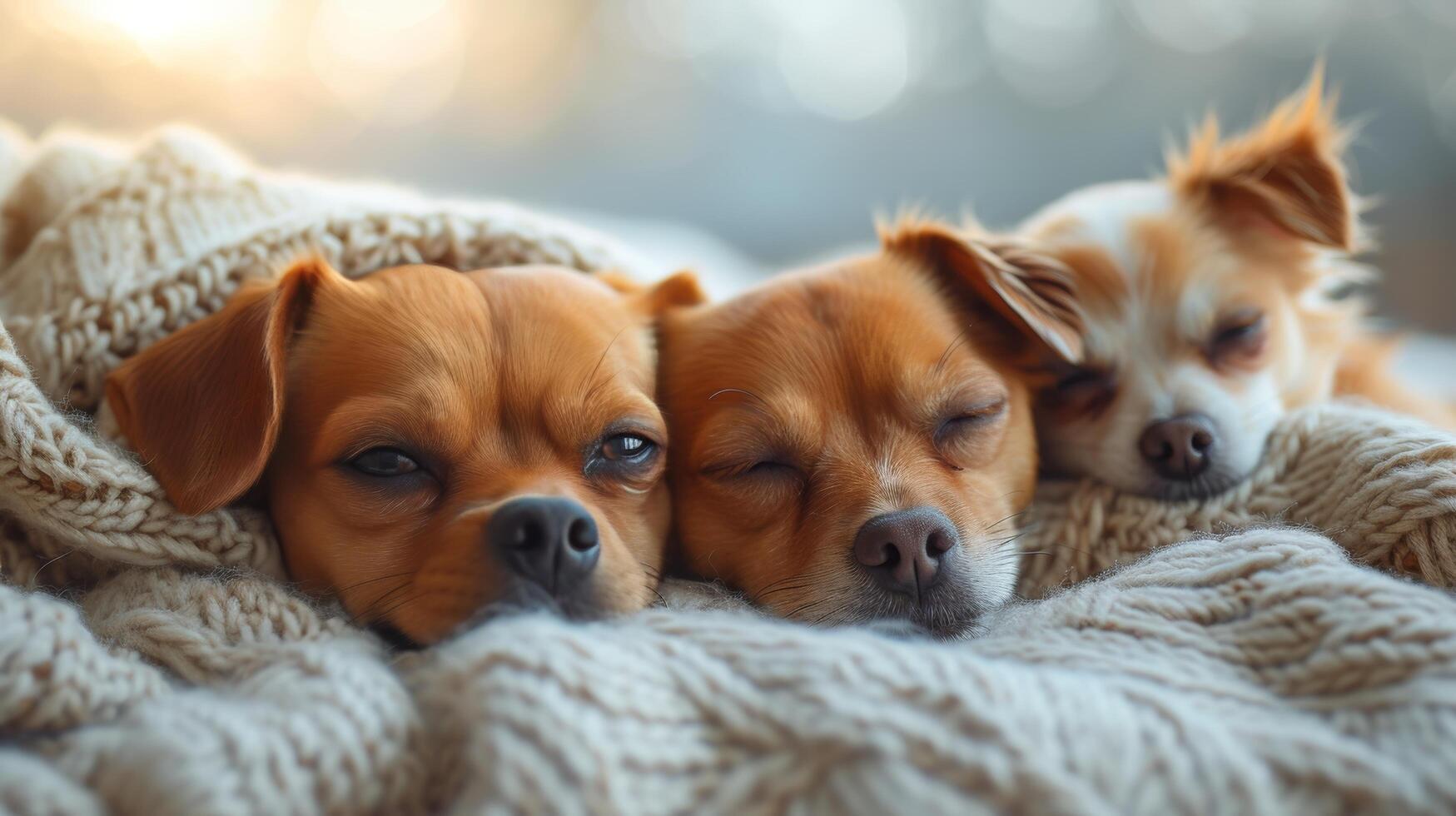 AI generated Cute dogs nestled on a simple background with warm tones and soft gradients. large copyspace area photo