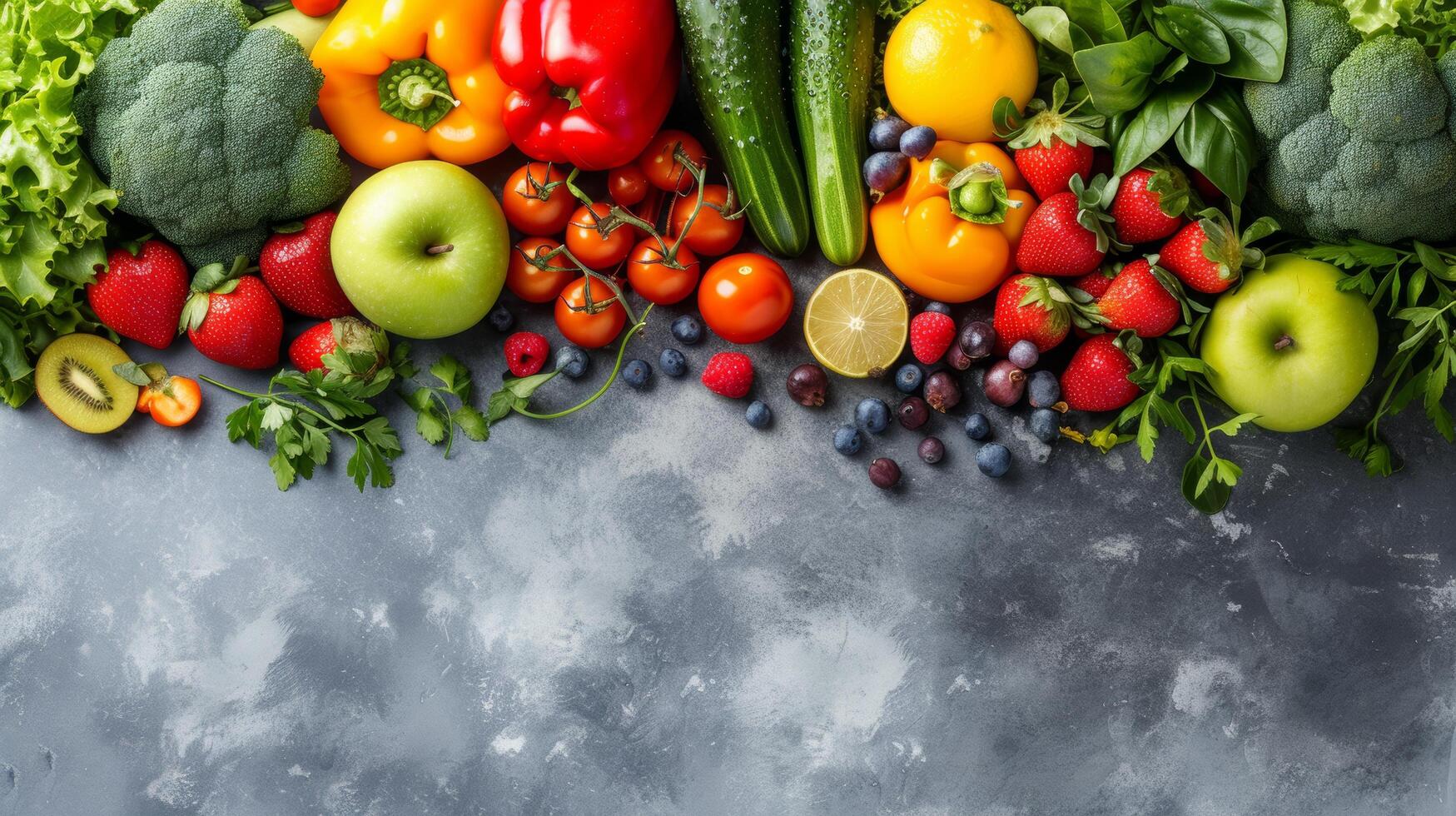 AI generated A blend of vibrant fruits and vegetables, promoting a balanced diet photo