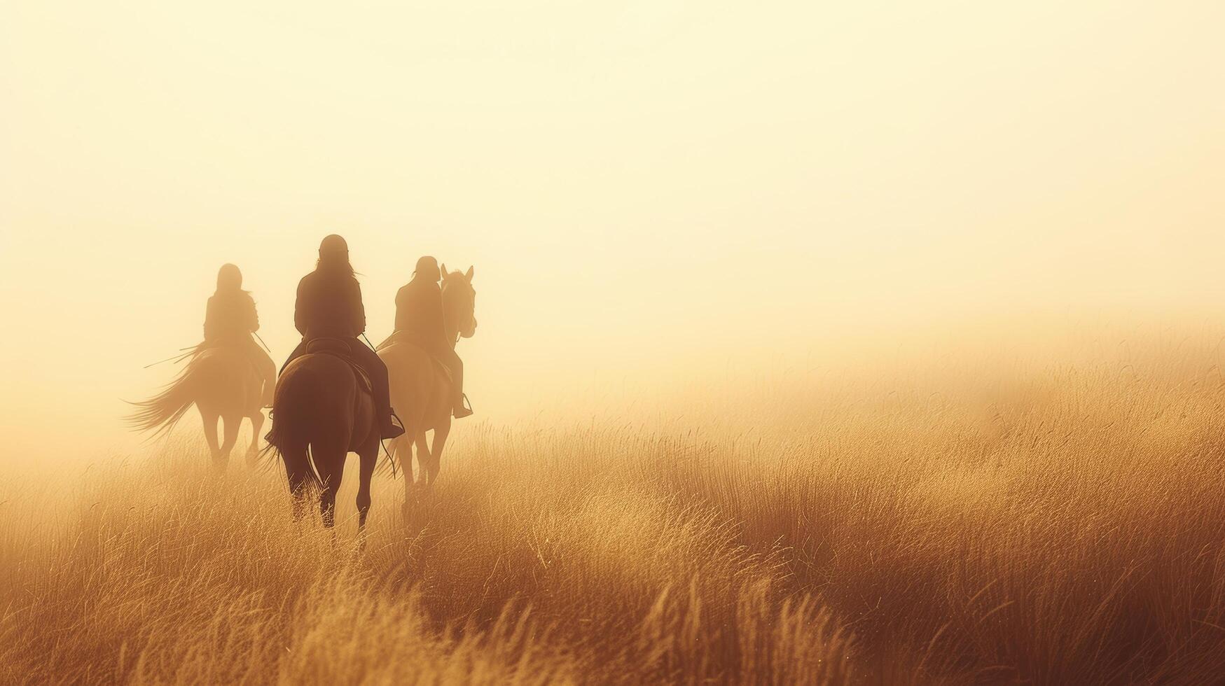 AI generated Graceful horse silhouettes and earthy hues capture the beauty of horseback riding photo