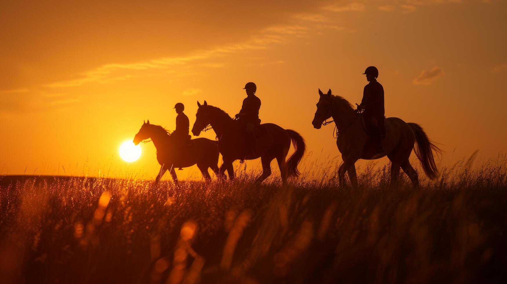 AI generated Graceful horse silhouettes and earthy hues capture the beauty of horseback riding photo