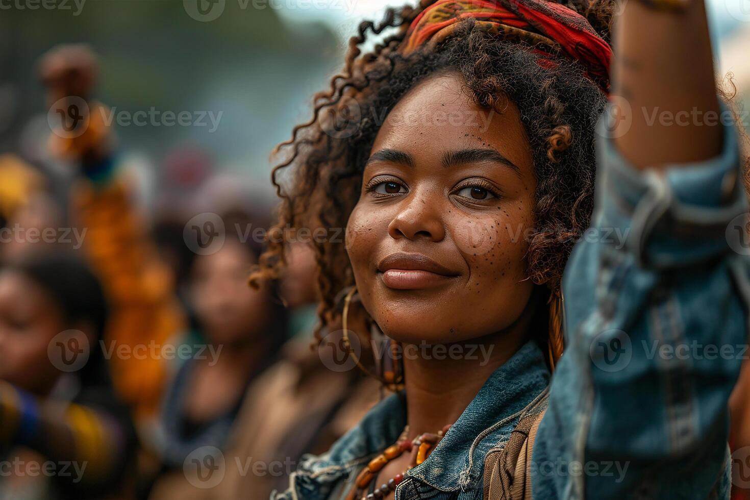 AI generated Focused woman participating in a cultural event, representing community and leadership photo
