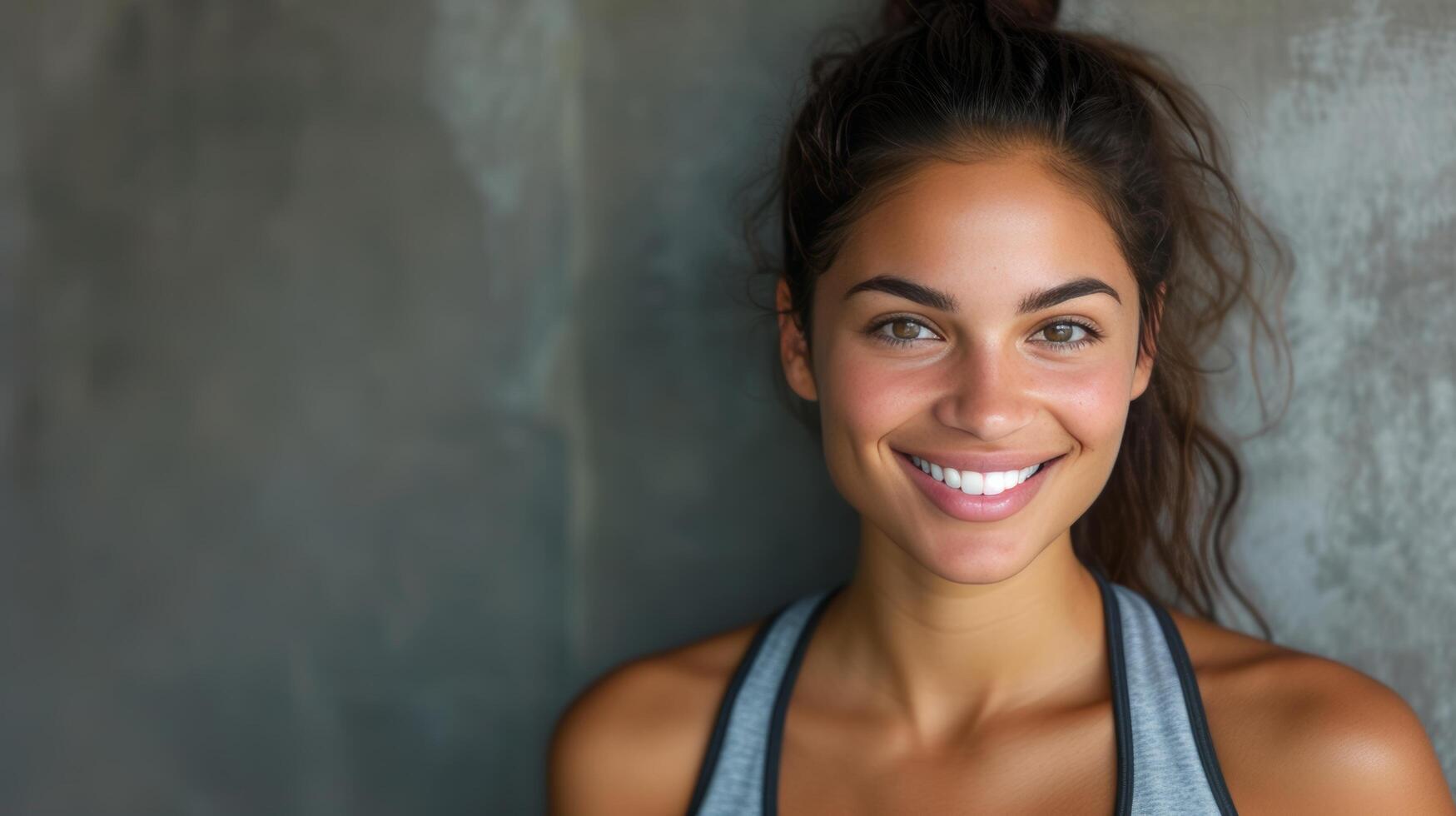 AI generated A fitness enthusiast's smile motivates clients to embrace a healthy lifestyle photo