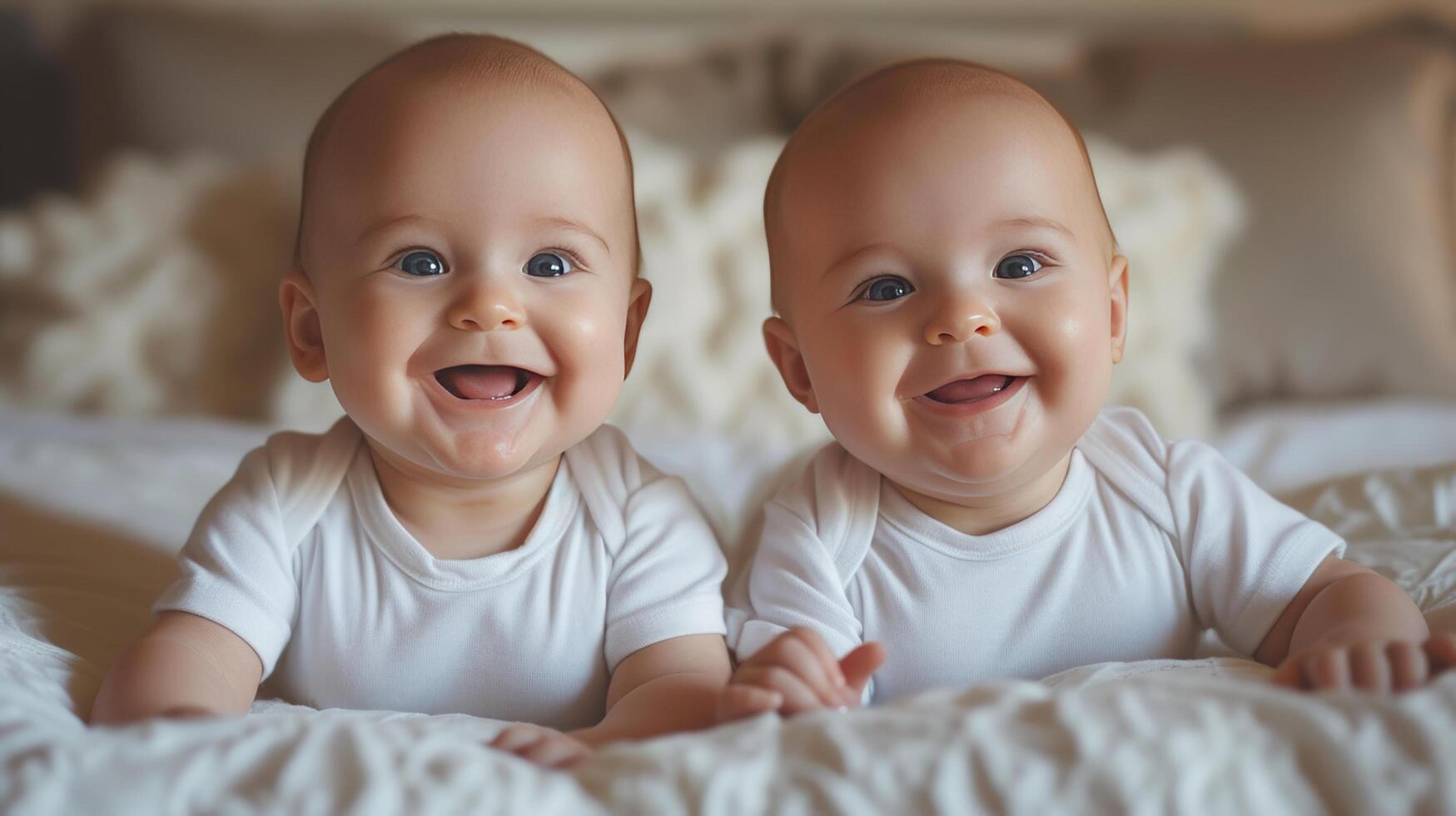 AI generated Identical twin brothers beam with shared joy, celebrating another year of life together photo