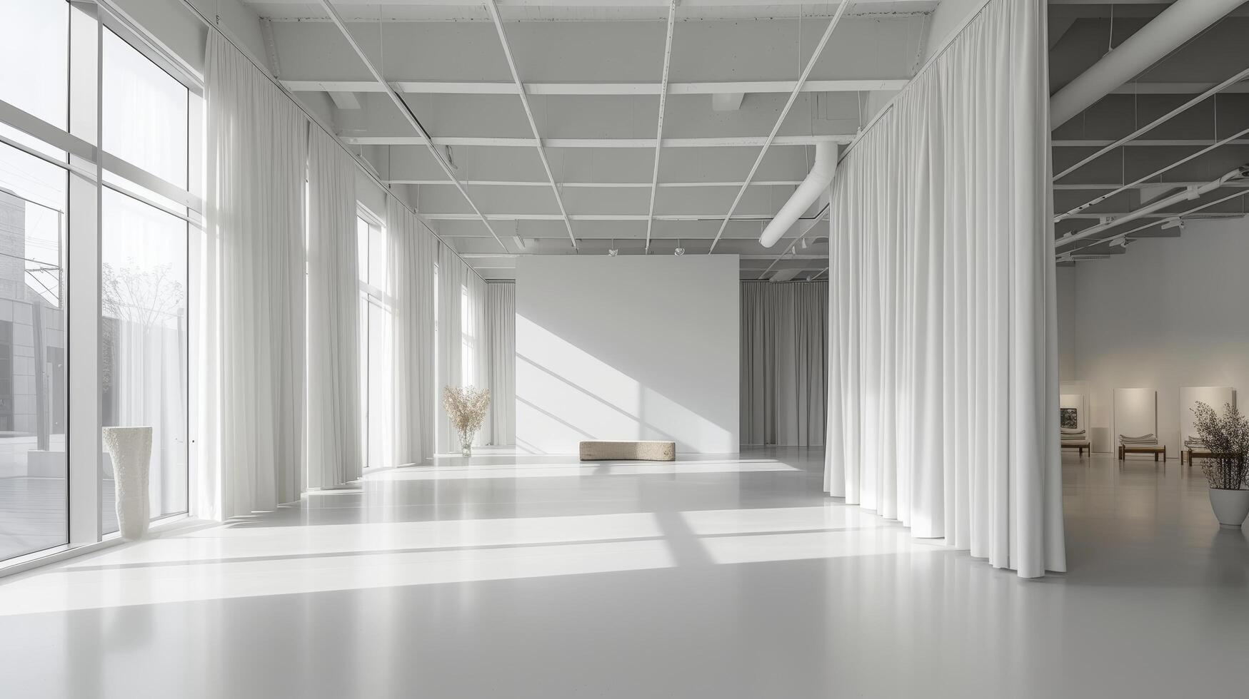 AI generated A minimalist fashion studio with a monochromatic color palette, embodying refined simplicity photo