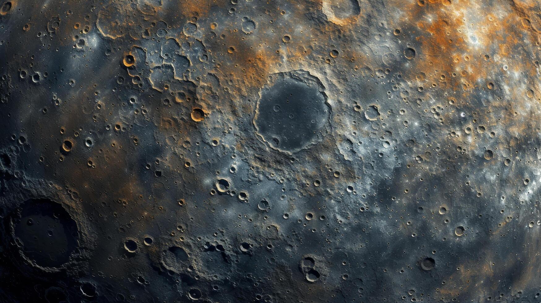AI generated A close-up of a celestial body, showcasing intricate craters and surface features. large copyspace area, offcenter composition. photo