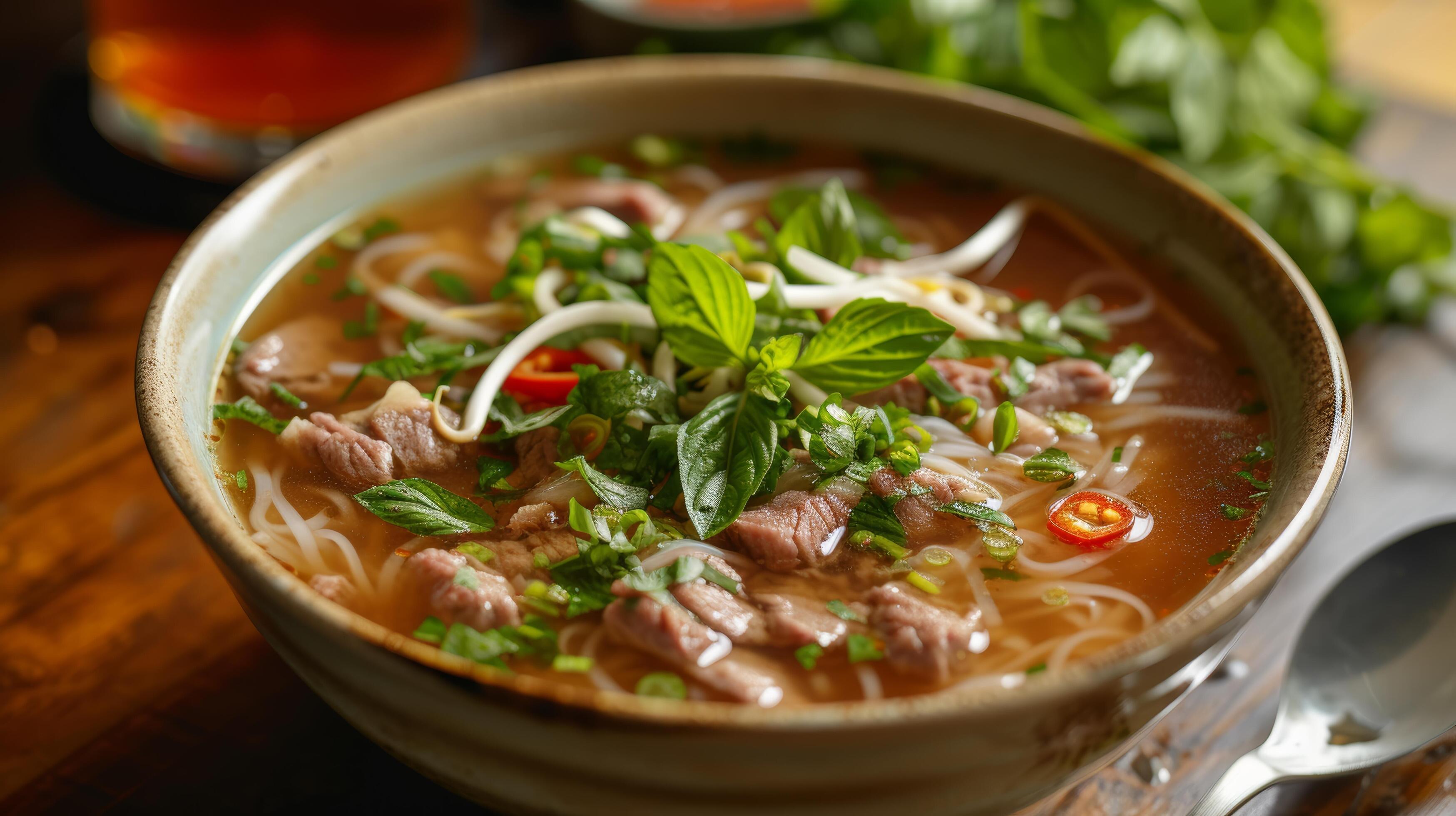 AI generated A fragrant bowl of pho, a Vietnamese noodle soup, with