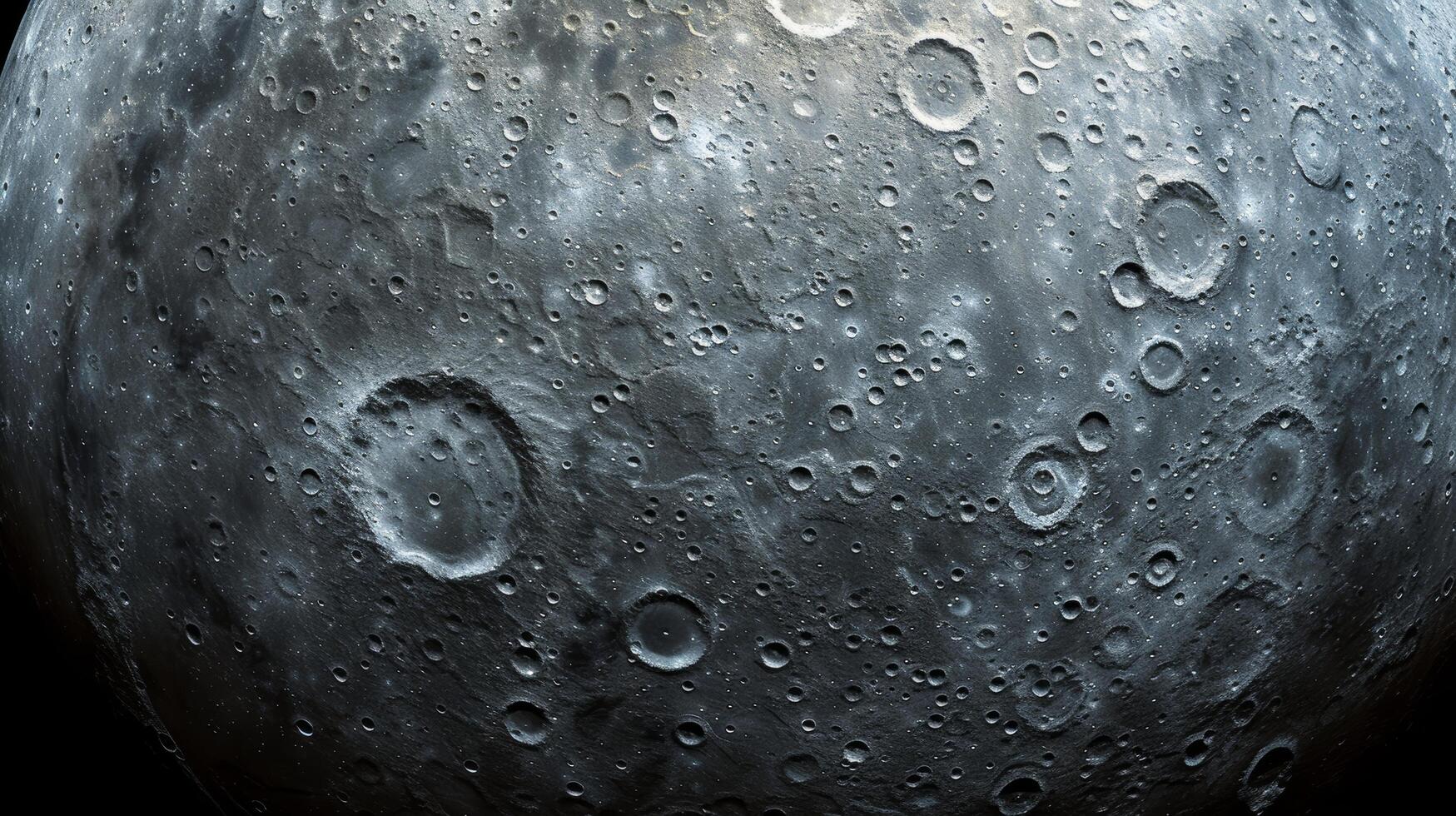 AI generated A close-up of a celestial body, showcasing intricate craters and surface features. large copyspace area, offcenter composition. photo