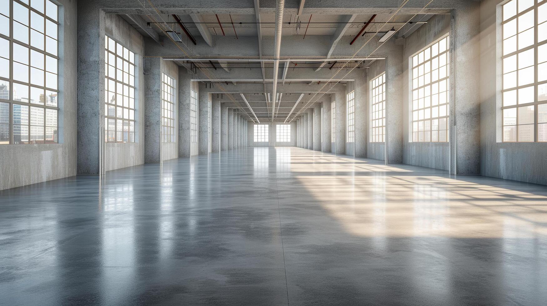 AI generated An industrial concrete floor, characterized by its understated elegance and uncluttered aesthetic. photo