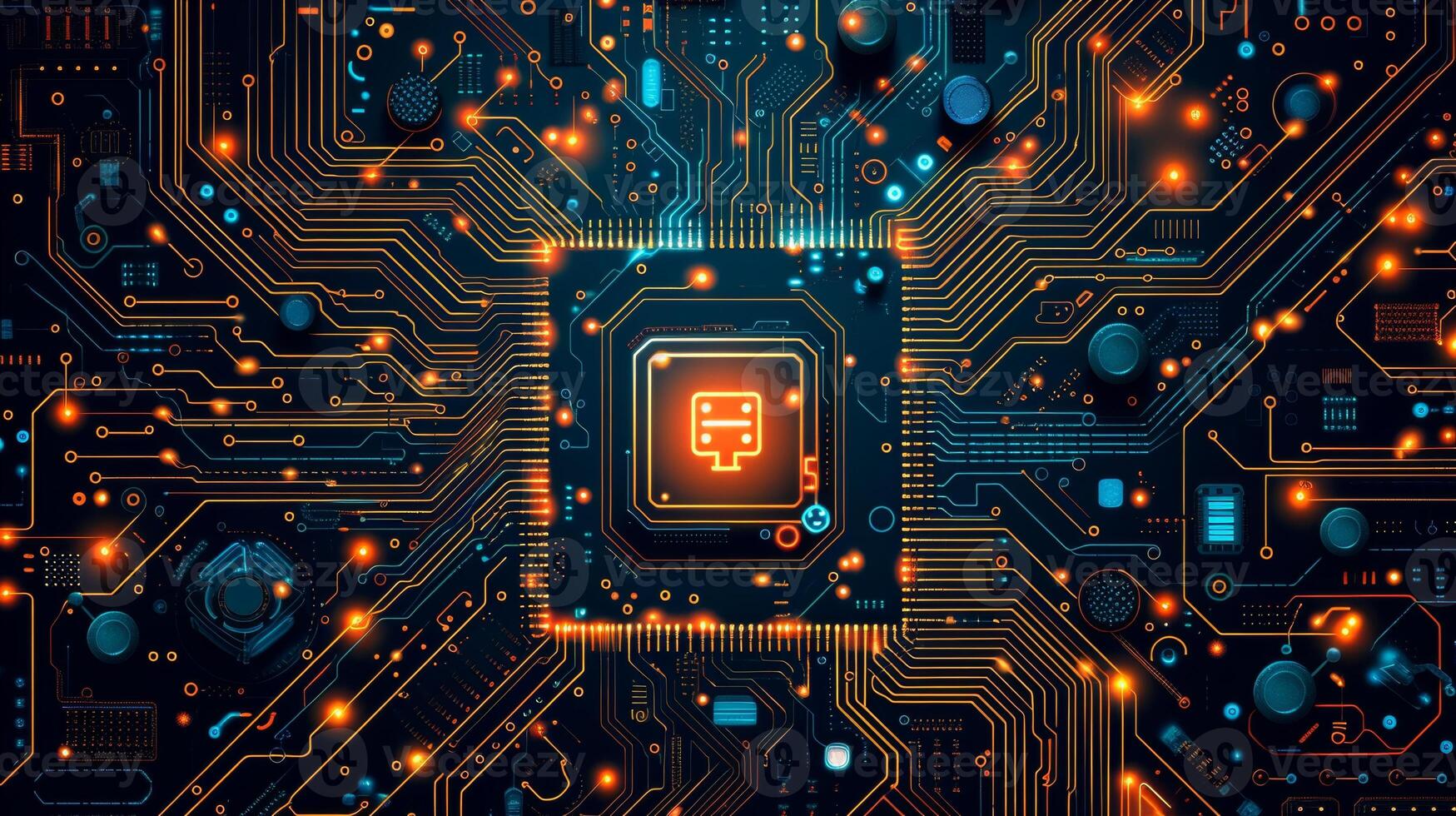 AI Generated Illustrations of conversation methods. Artificial intelligence chatbot logo on circuit boardChatbot concept, illustration photo