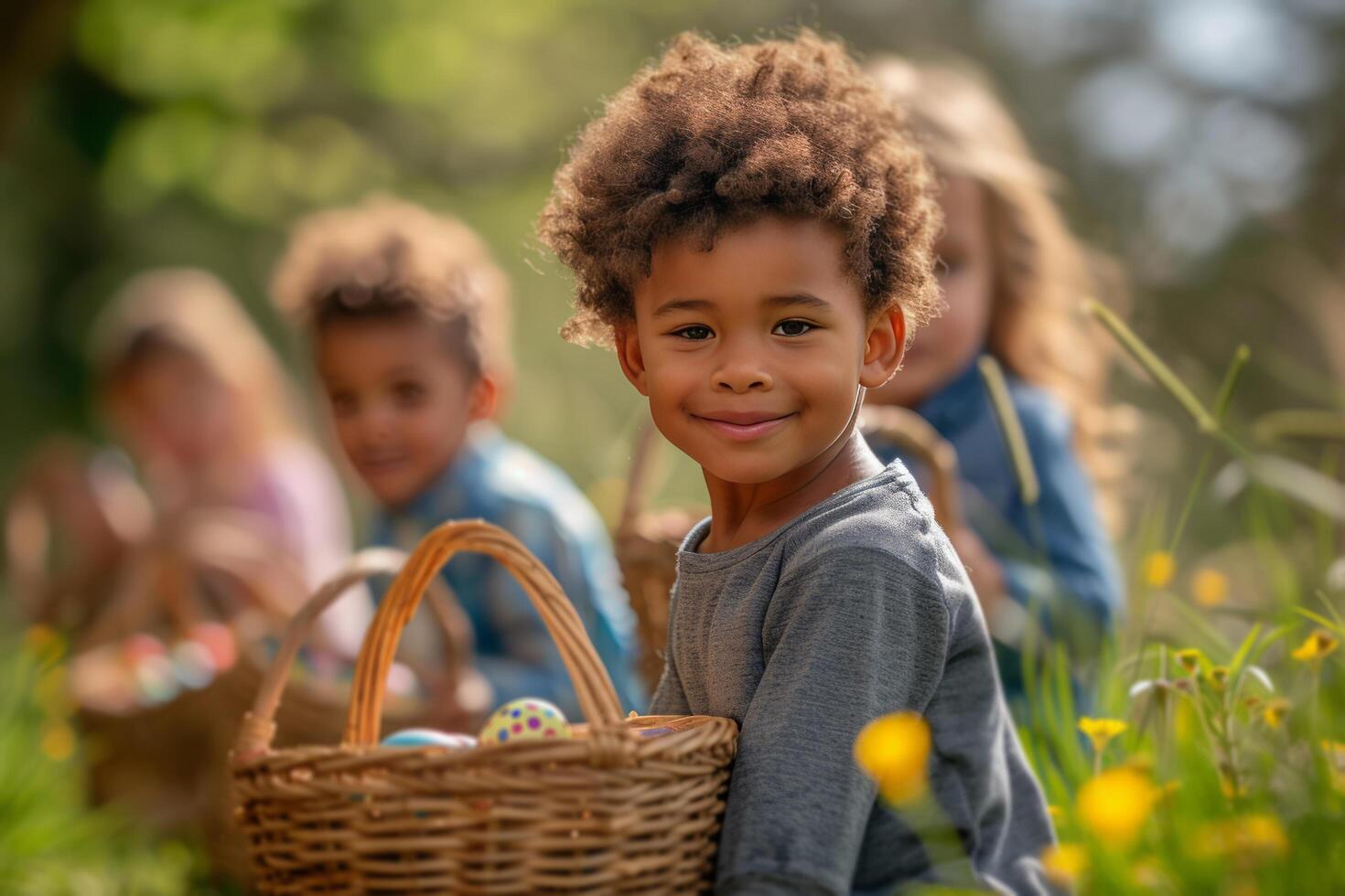 AI generated Children and adults eagerly preparing for an Easter egg hunt photo