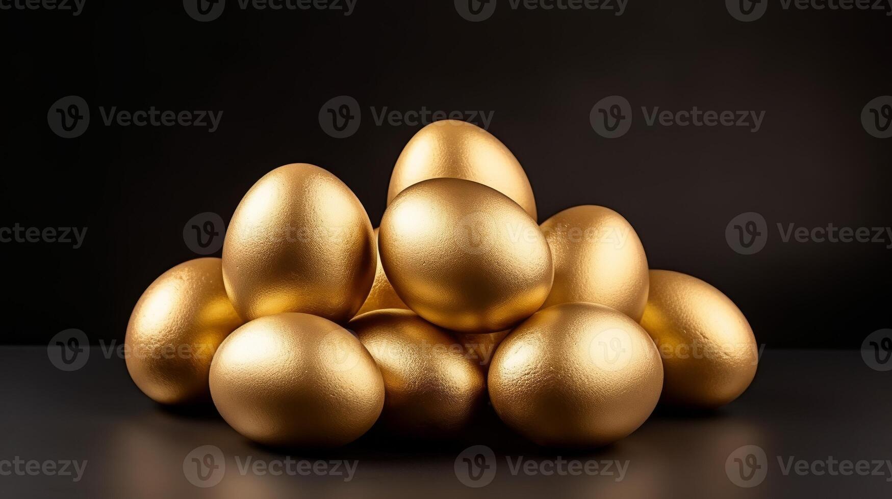 Stack of Gold Eggs on Table photo