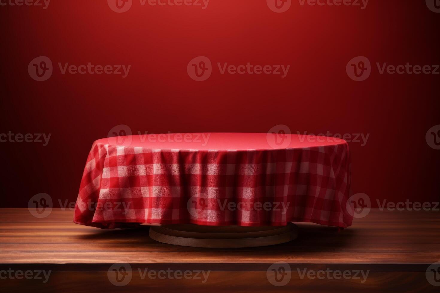 AI generated Round Table With Red and White Checkered Tablecloth photo