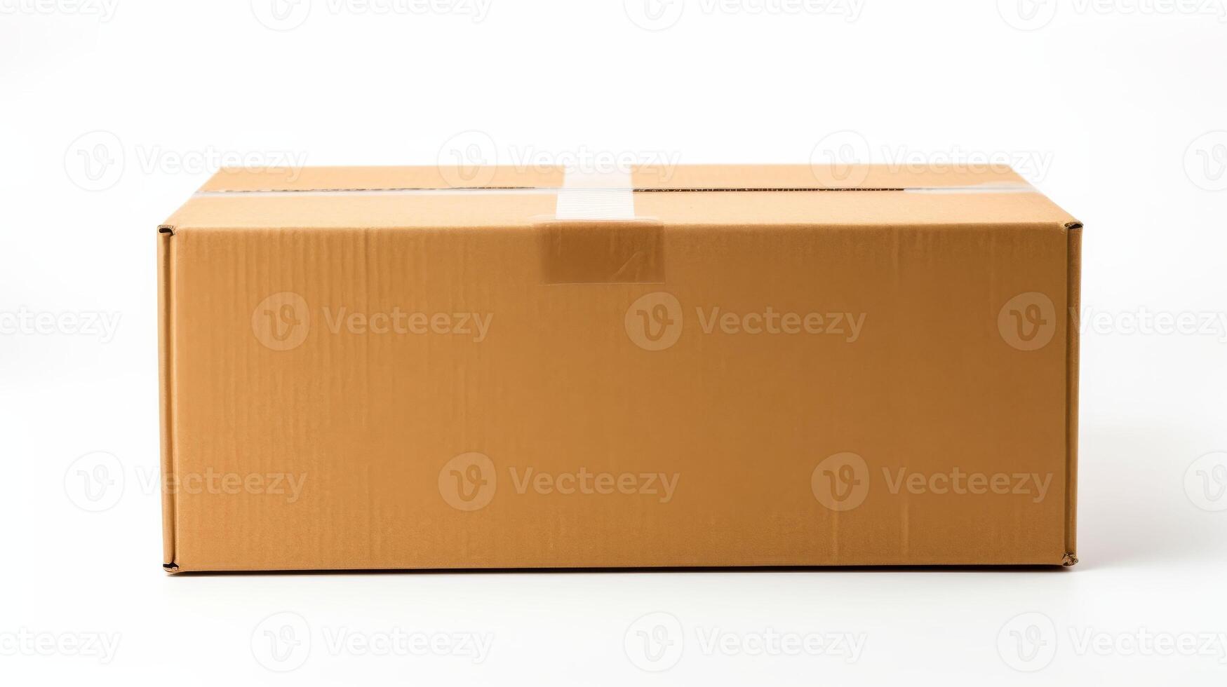 Brown Box With White Stripe on White Background photo