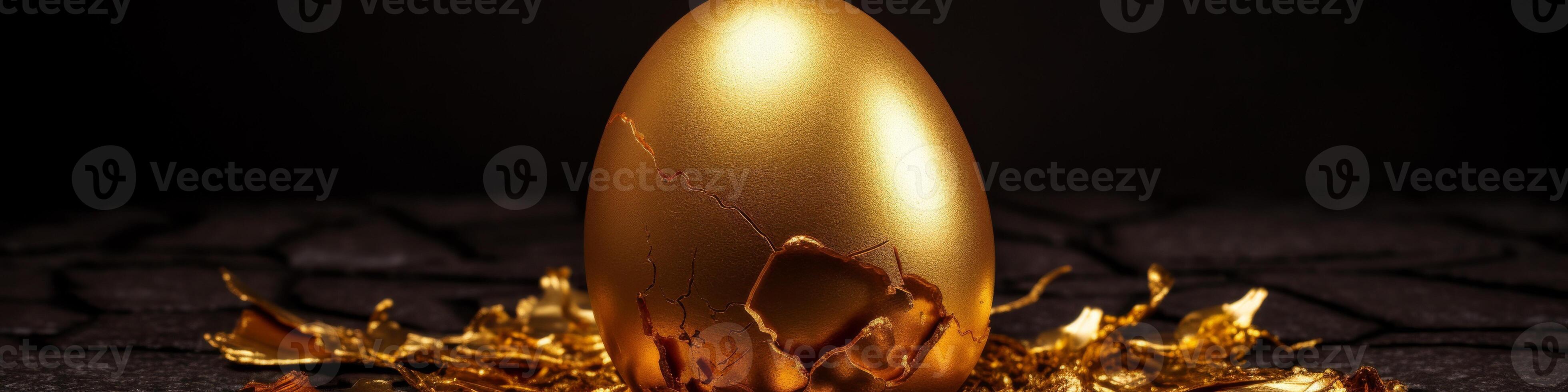 Golden Egg Resting on Table photo