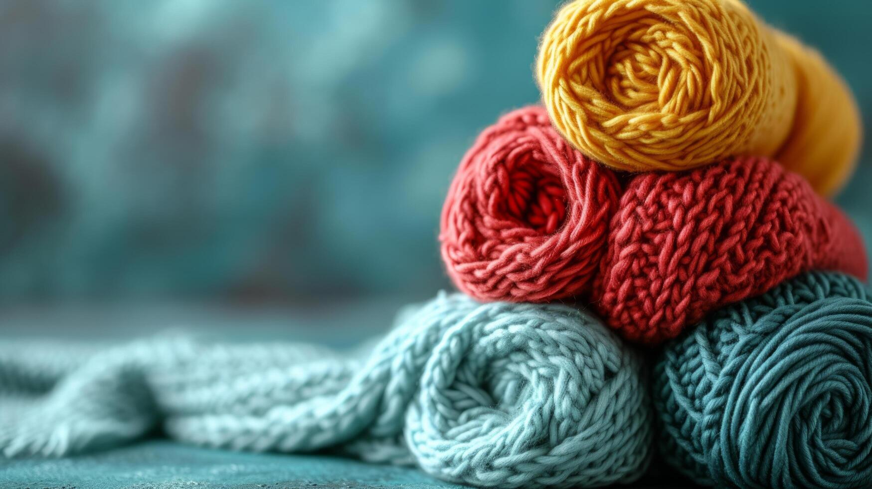 AI generated knitting advertisment background with copy space photo