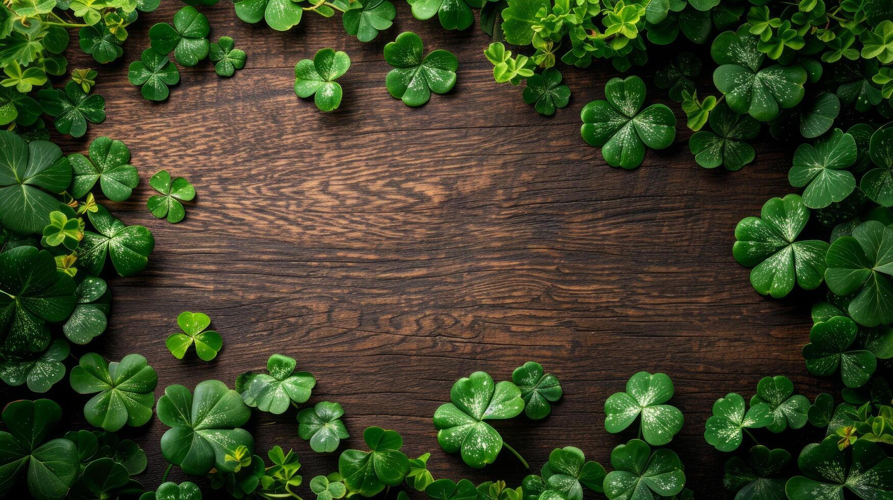 AI generated Green St. patricks day decorations on wooden background photo