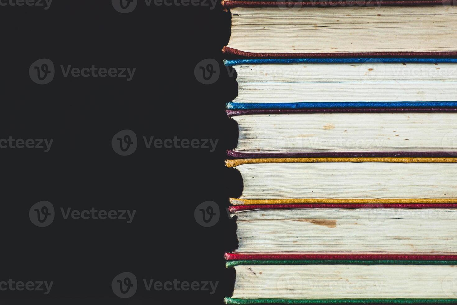 Background of multicolored roots of old books. Copy space. photo