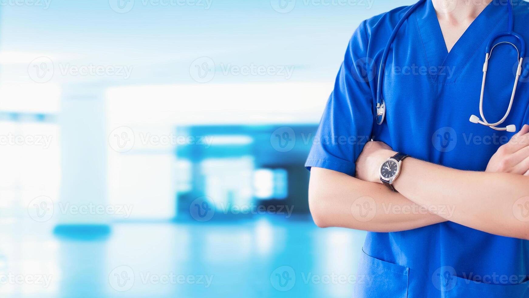 Male Doctor General Practitioner in the Hospital or Office. Concept Of Medical Technology and Healthcare Business. advertisement design photo