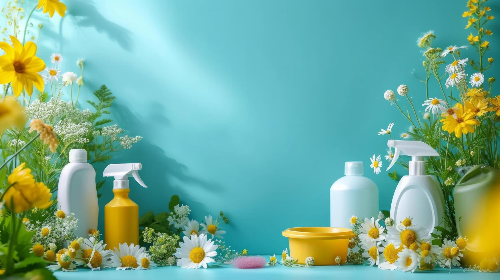 AI generated Poster for advertising spring cleaning with large empty space for text photo