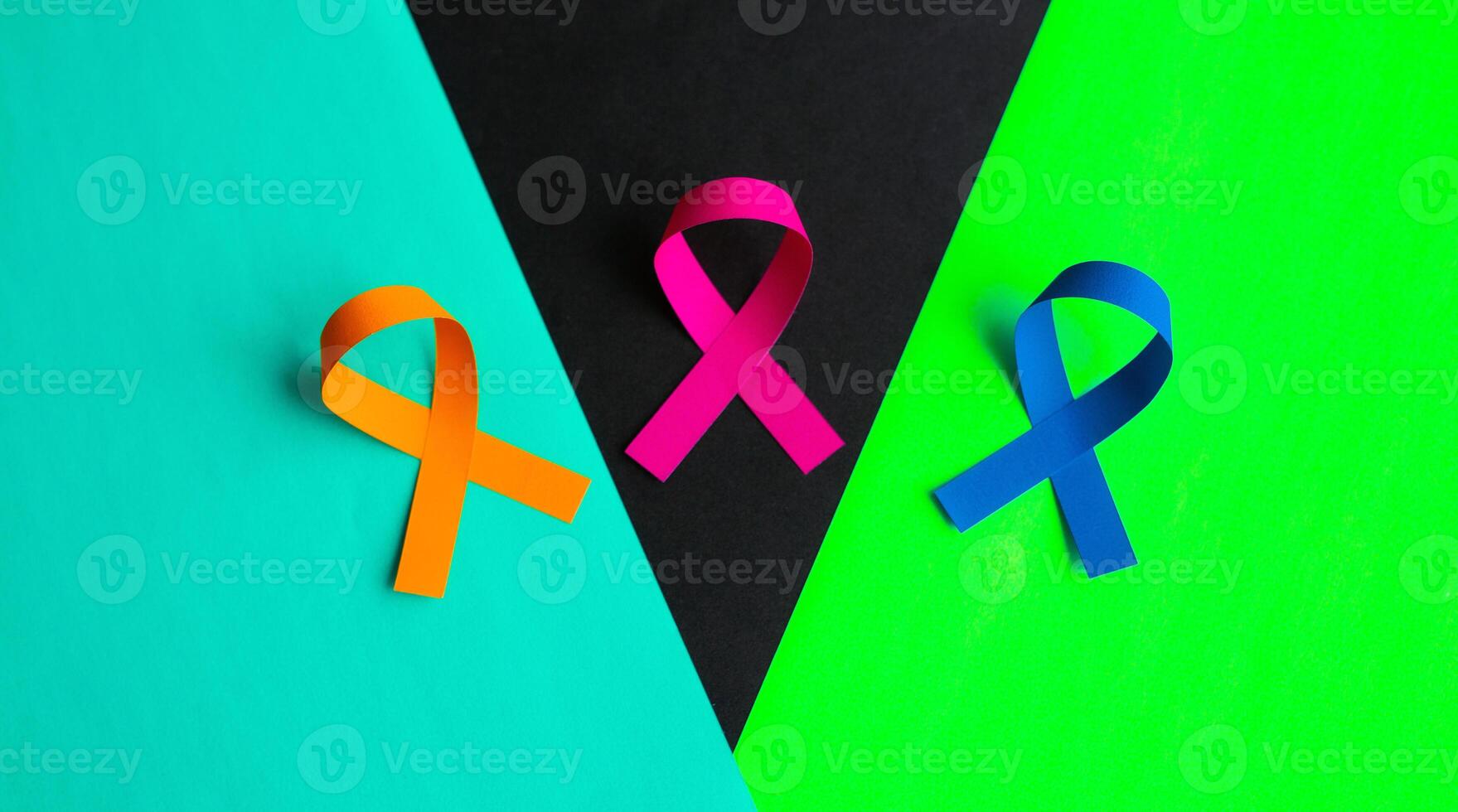 World cancer day background. Colorful ribbons, cancer awareness. photo