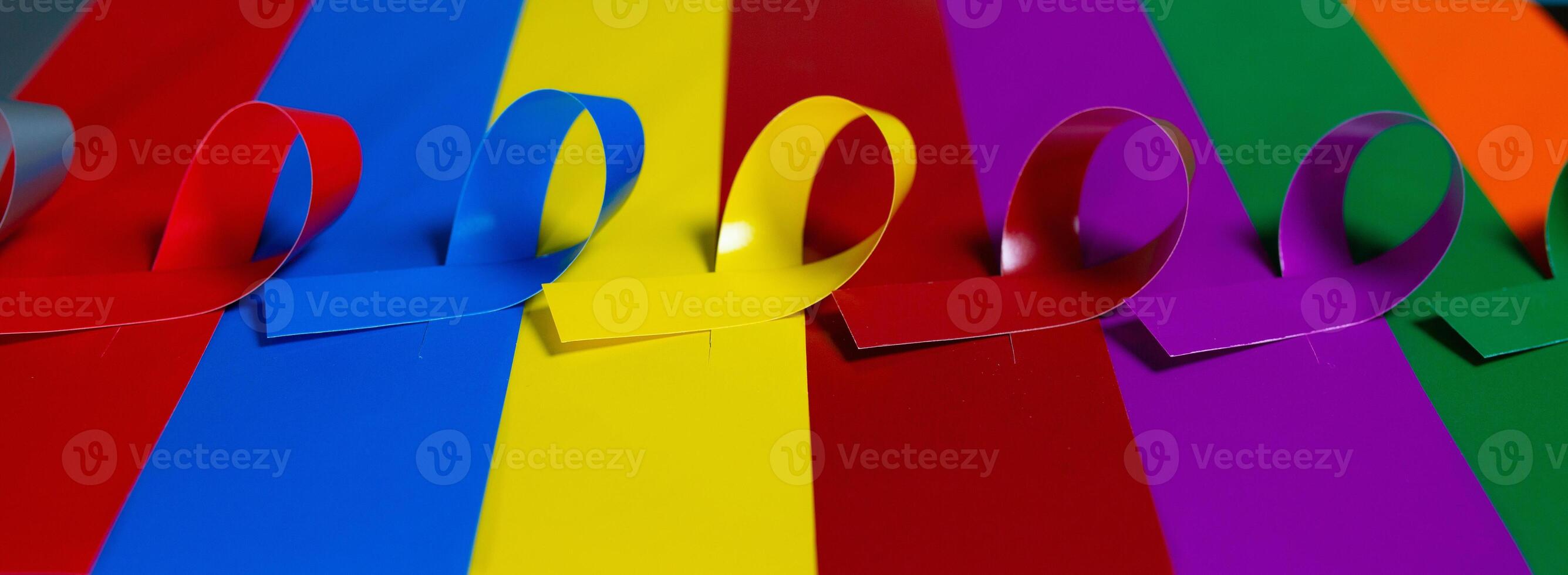 World cancer day background. Colorful ribbons, cancer awareness. multi-colored surface. International Agency for Research on Cancer photo