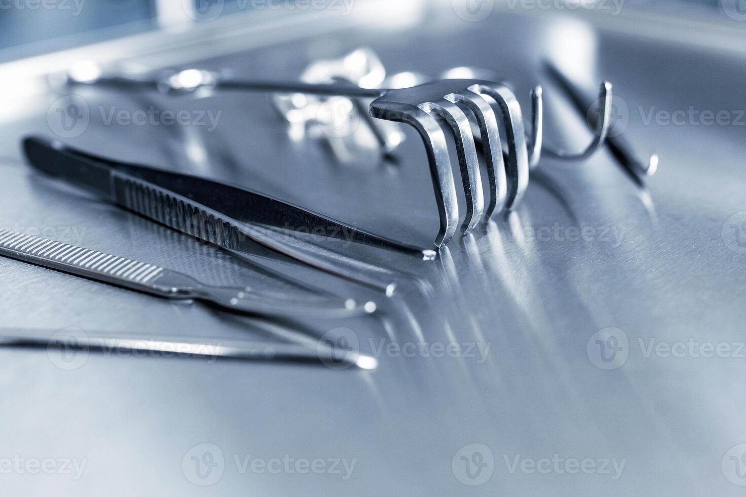 Stainless steel surgical instruments, forceps. Close up. Copy spase. Poster. placard, banner use photo