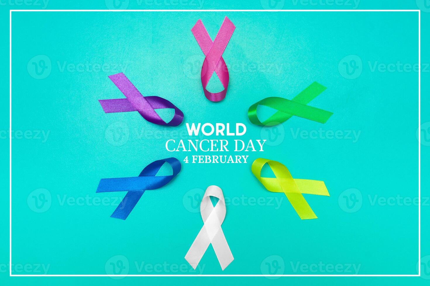 World cancer day concept background. colorful ribbons, cancer awareness photo