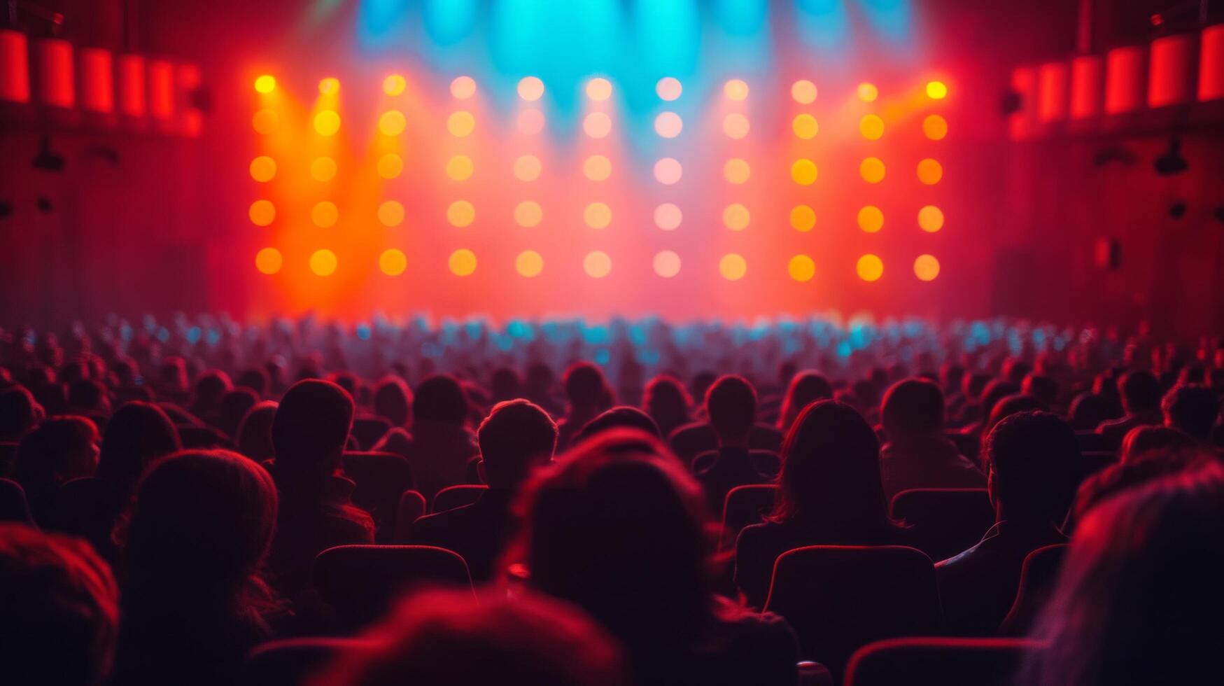 AI generated Abstract blurred cinema background with spectators photo