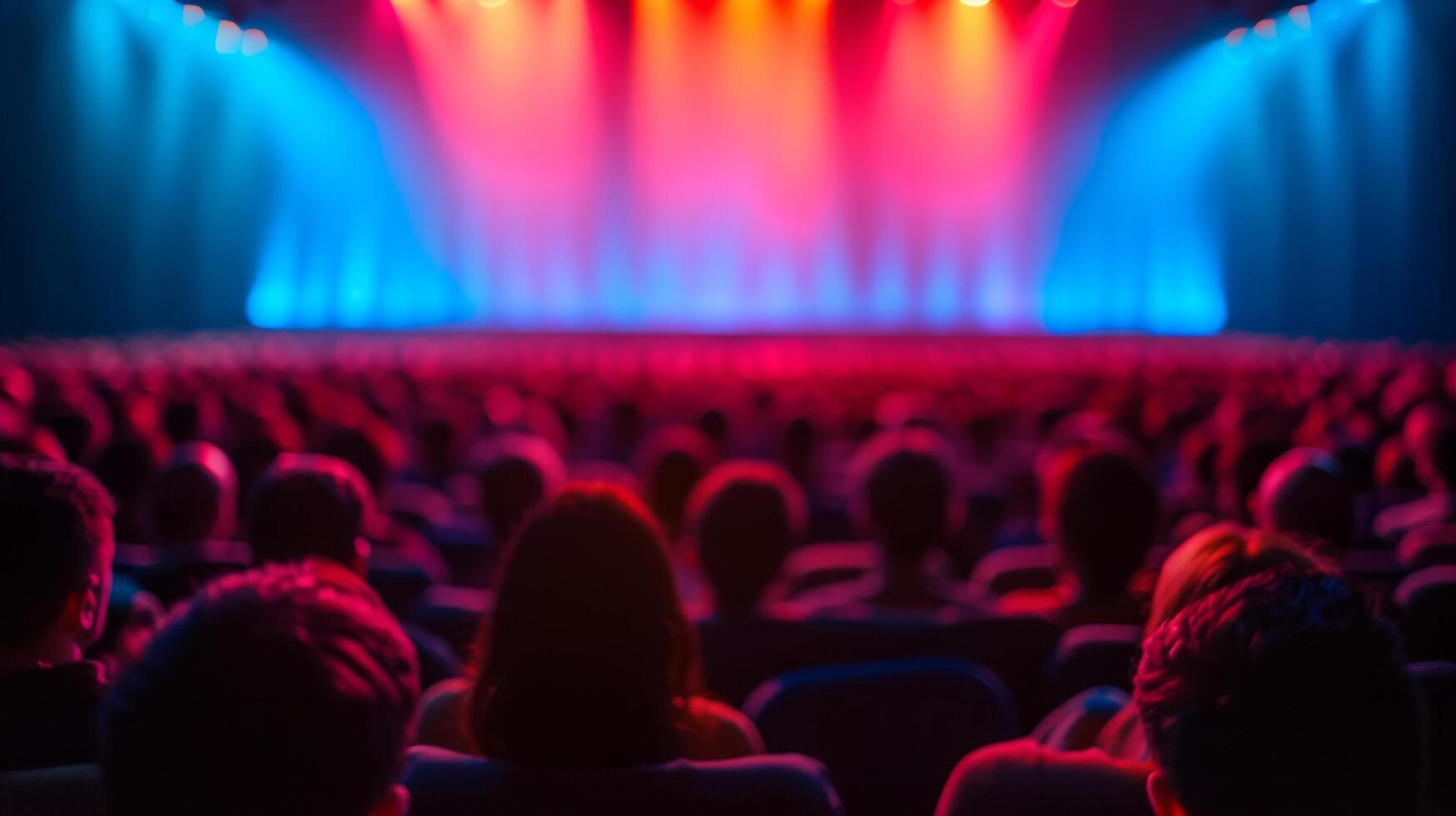 AI generated Abstract blurred cinema background with spectators photo