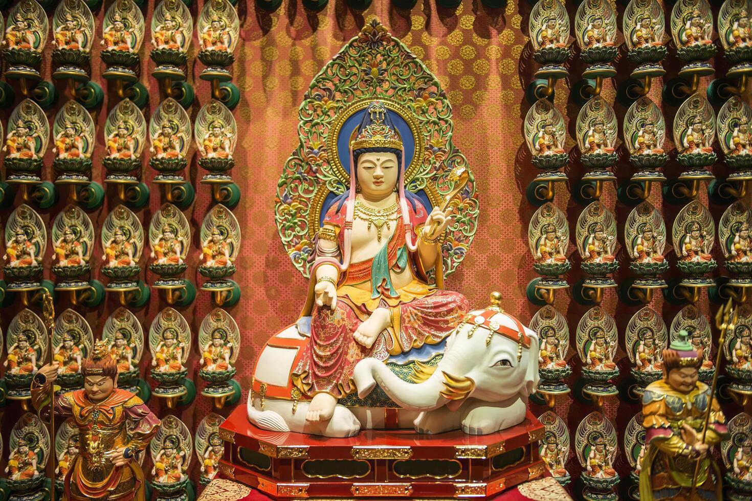 Singapore, Singapore, 2014, Samantabadra Bodhisattva statue, protector of the people born during the year of the Dragon and Snake, Buddha Tooth Relic Temple, Chinatown, Singapore photo