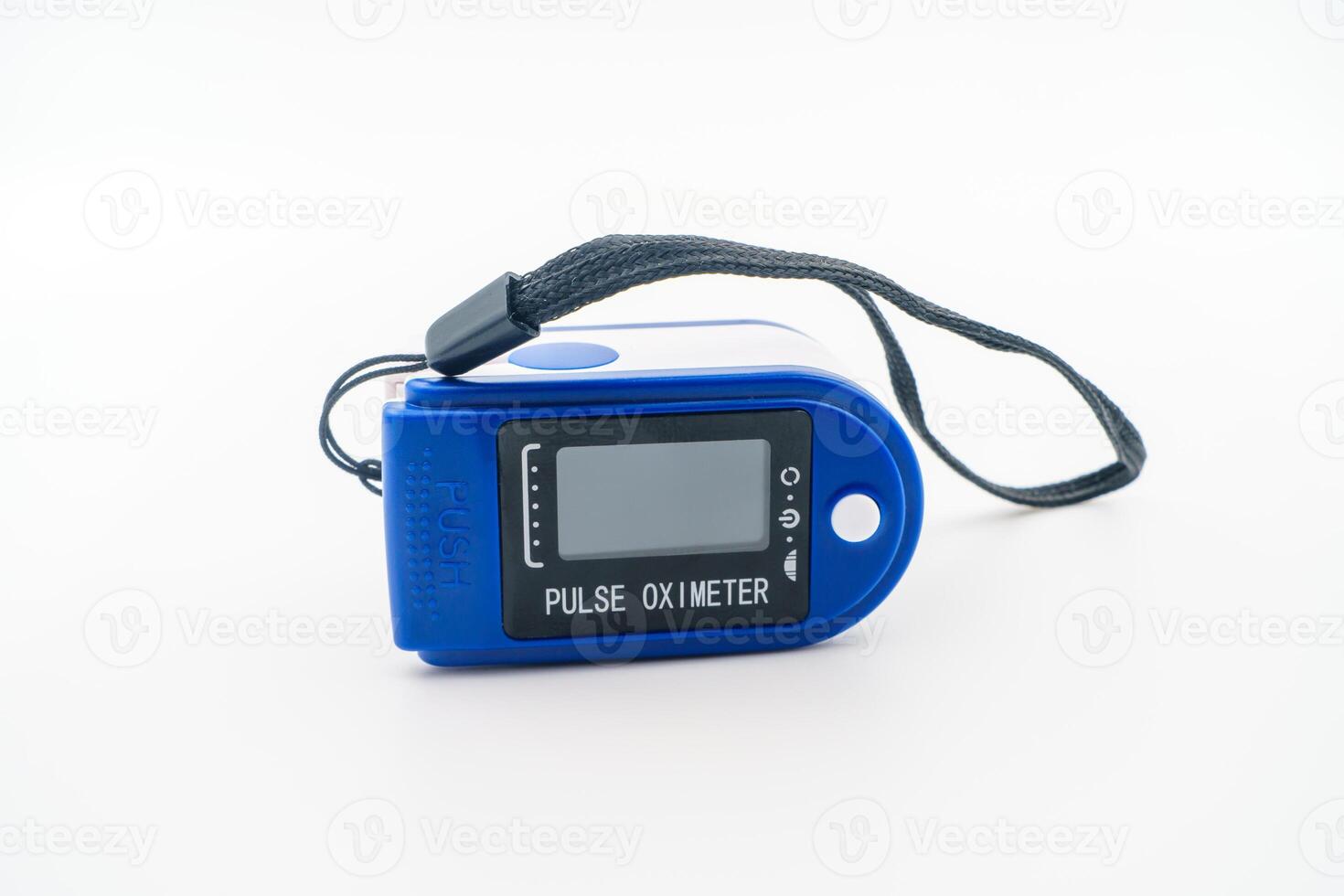 Medical pulse oximeter with an LCD. Assessment of blood oxygen saturation SpO2, heart and pulse rate, crucial in patient health monitoring, emergencies. COVID-19 Medical monitoring device pandemic photo