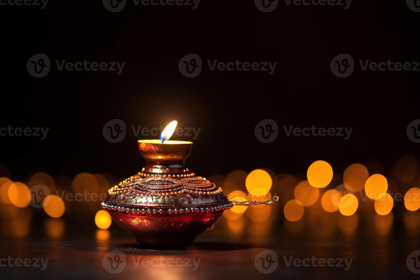 AI Generated Colorful Diya lamps lit during Diwali celebration photo