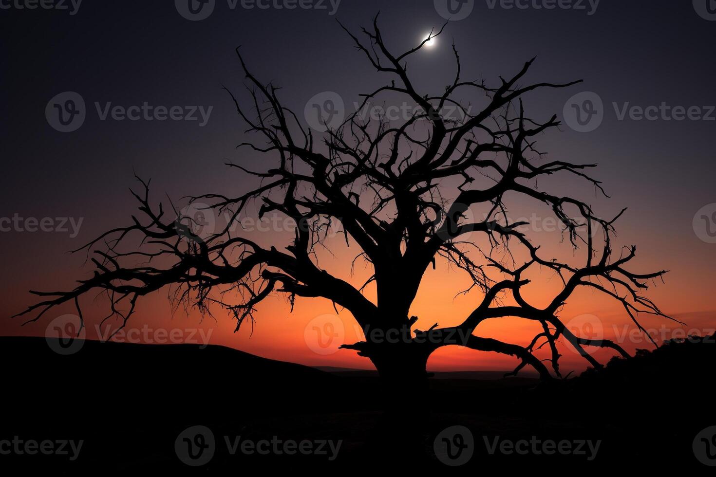 AI Generated A dead tree against the night sky photo