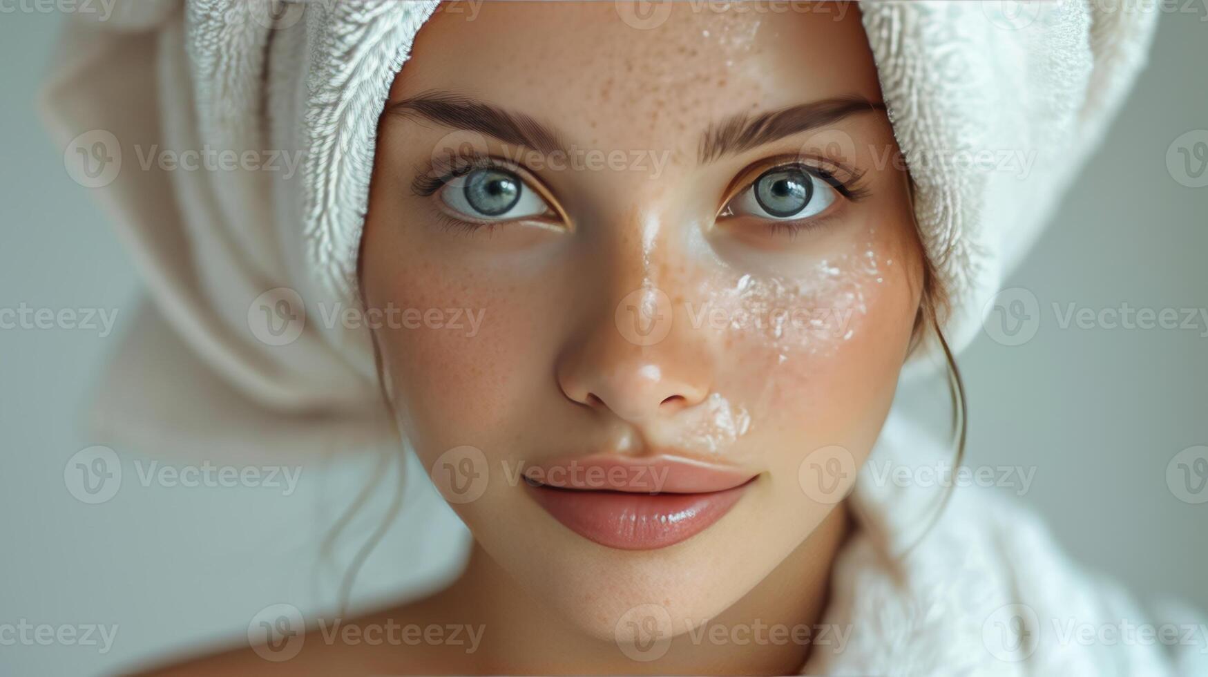 AI generated Beautiful young woman woman in white bathrobe photo