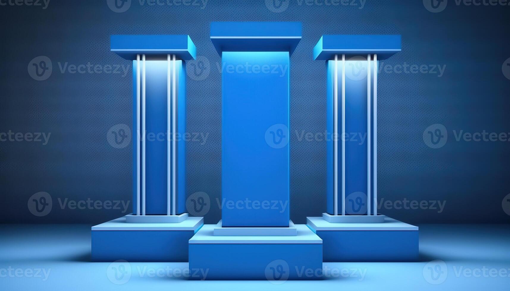 AI Generated Futuristic portal. Science fiction podium, pedestal, platform. Modern empty cyberpunk space. Technological background. Sky-fi digital hi-tech elements for presentation product. AI photo