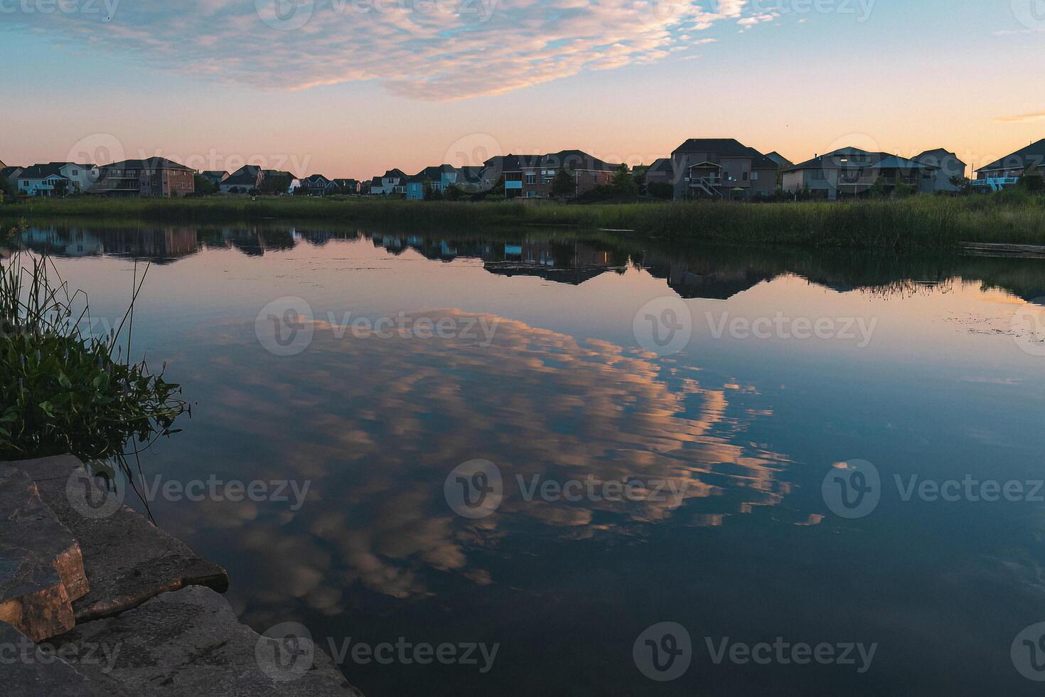 enjoying a quiet moment at dawn at a pond photo