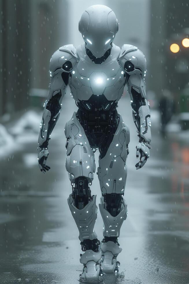 AI generated High-Tech Cybernetic Futuristic Armor Robot. A Vision of Advanced Technological Warfare and Innovation. photo