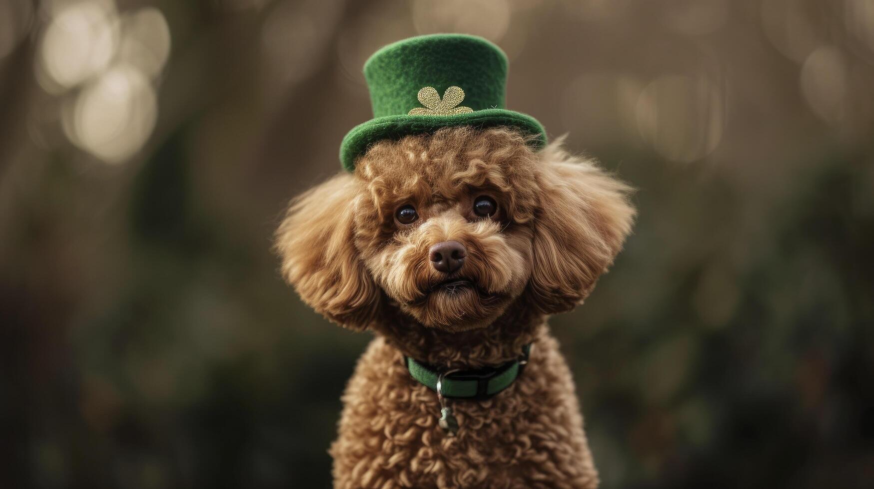 AI generated Brown teddy dog wearing a st patrick's hat photo