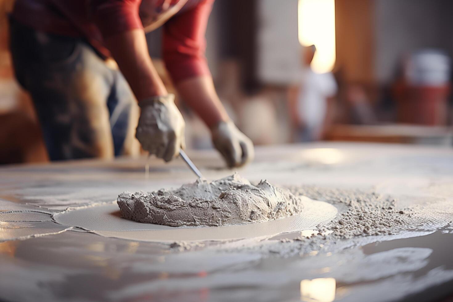 AI generated Plasterer Mixing cement on floor with sunlight, generative AI. photo