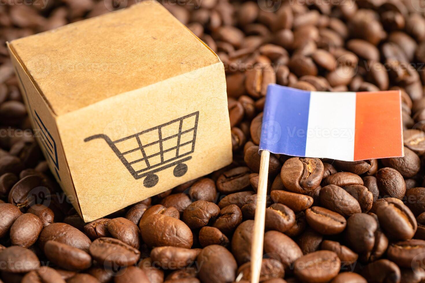 France flag on coffee bean, import export trade online commerce concept. photo